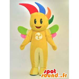 Mascotte de bonhomme jaune souriant avec les cheveux colorés - MASFR28289 - Mascottes Yuru-Chara Japonaises