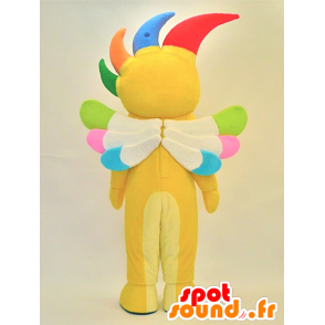 Mascotte de bonhomme jaune souriant avec les cheveux colorés - MASFR28289 - Mascottes Yuru-Chara Japonaises