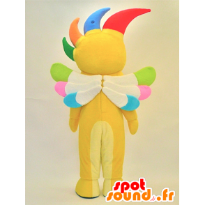 Giallo pupazzo mascotte sorridente con i capelli colorati - MASFR28289 - Yuru-Chara mascotte giapponese