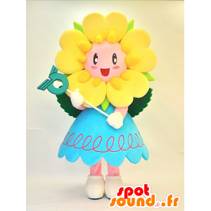 Mascot Mina. gul blomst Mascot med en blå kjole - MASFR28292 - Yuru-Chara japanske Mascots