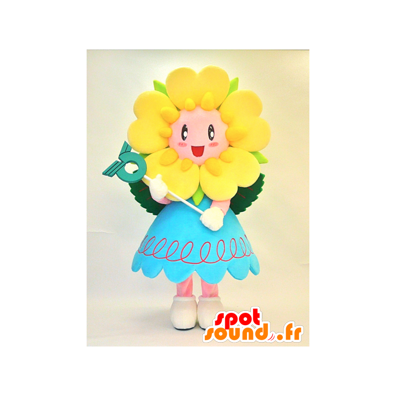 Mina mascotte. Mascot fiore giallo con un abito blu - MASFR28292 - Yuru-Chara mascotte giapponese