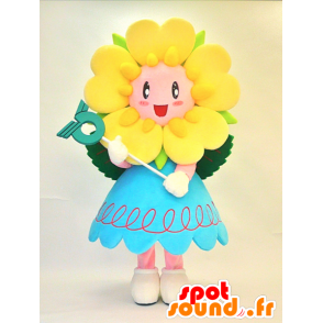 Mascot Mina. gele bloem Mascot met een blauwe jurk - MASFR28292 - Yuru-Chara Japanse Mascottes