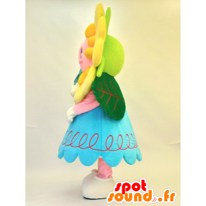 Mascot Mina. gele bloem Mascot met een blauwe jurk - MASFR28292 - Yuru-Chara Japanse Mascottes