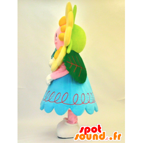 Mina mascot. Mascot yellow flower with a blue dress - MASFR28292 - Yuru-Chara Japanese mascots