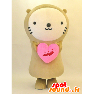Mascot Mirakko. beige teddy maskot med et hjerte - MASFR28294 - Yuru-Chara japanske Mascots