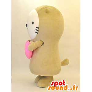 Mirakko mascotte. Beige orsacchiotto mascotte con un cuore - MASFR28294 - Yuru-Chara mascotte giapponese