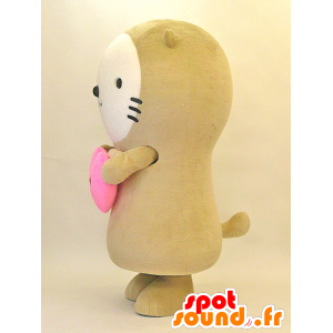 Mirakko maskot. Beige bamse maskot med hjerte - Spotsound