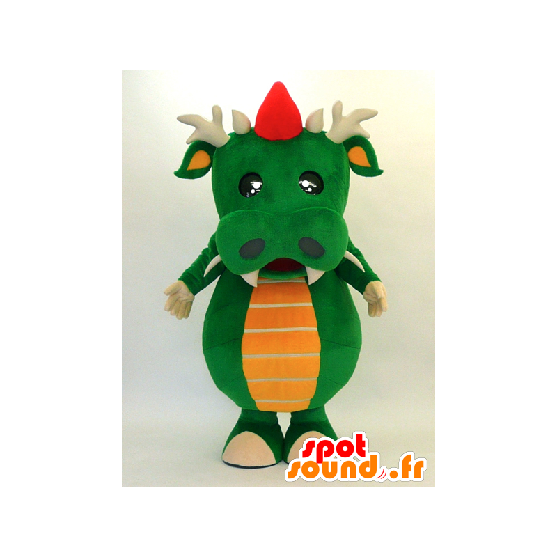 Zelený drak maskot, červené a oranžové, velmi úspěšný - MASFR28297 - Yuru-Chara japonské Maskoti