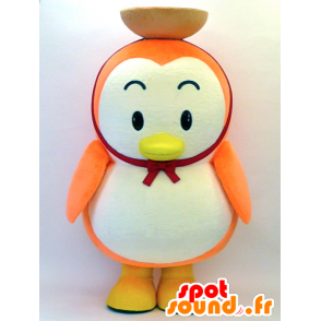 Mascotte de KamanoSuke. Mascotte de pingouin orange et blanc - MASFR28306 - Mascottes Yuru-Chara Japonaises