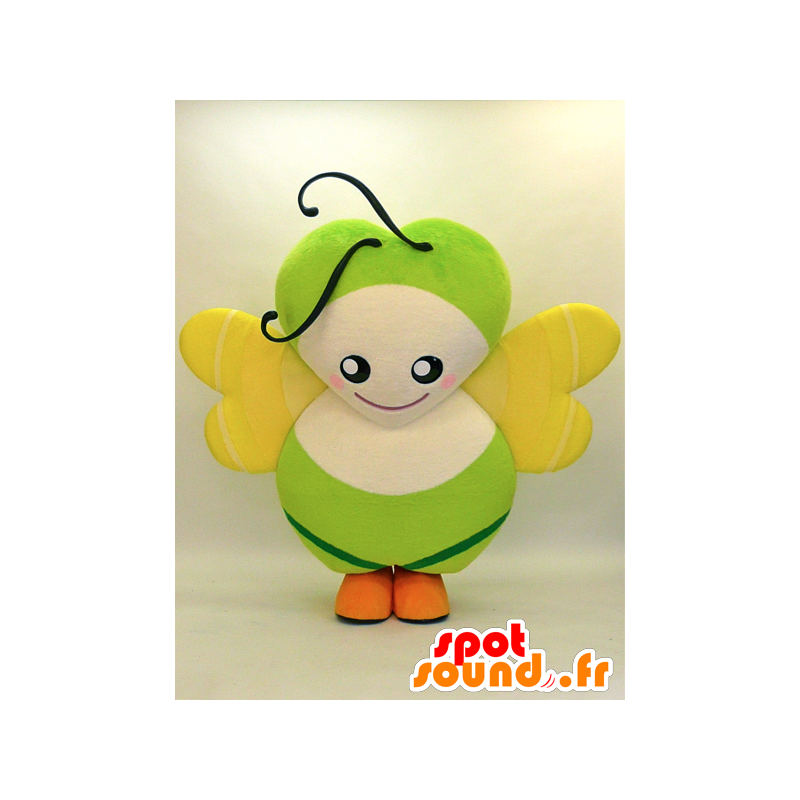 Grønn sommerfugl maskot, beige og gul, veldig originalt - MASFR28307 - Yuru-Chara japanske Mascots