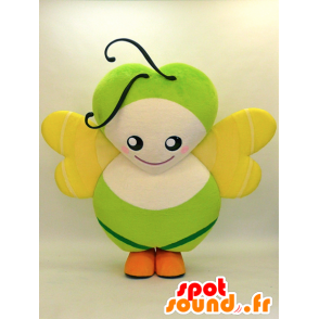 Green butterfly mascot, beige and yellow, very original - MASFR28307 - Yuru-Chara Japanese mascots