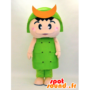 Mascotte de Tsunuga kun. Mascotte de samouraï vert et orange - MASFR28308 - Mascottes Yuru-Chara Japonaises