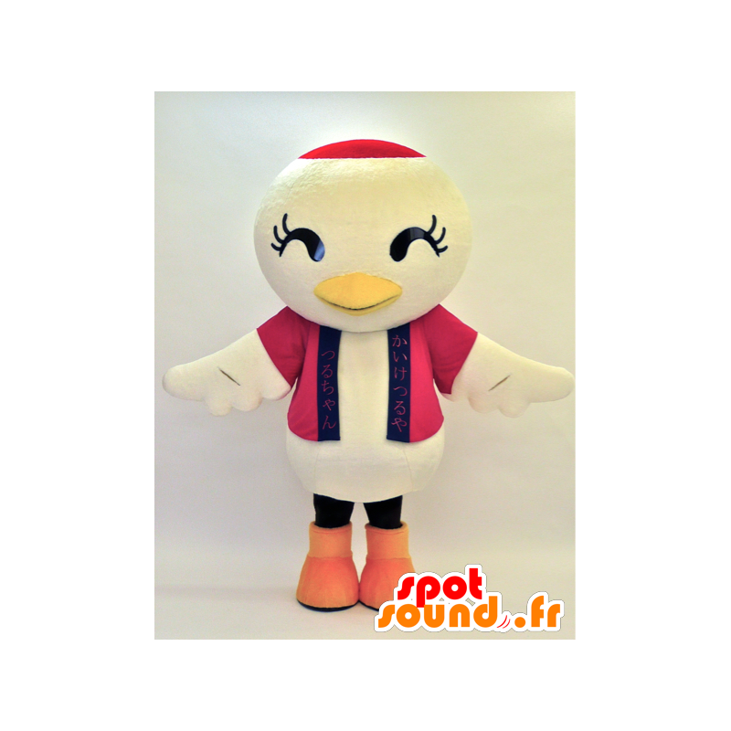 Grote vogel mascotte wit, rood en zwart - MASFR28309 - Yuru-Chara Japanse Mascottes