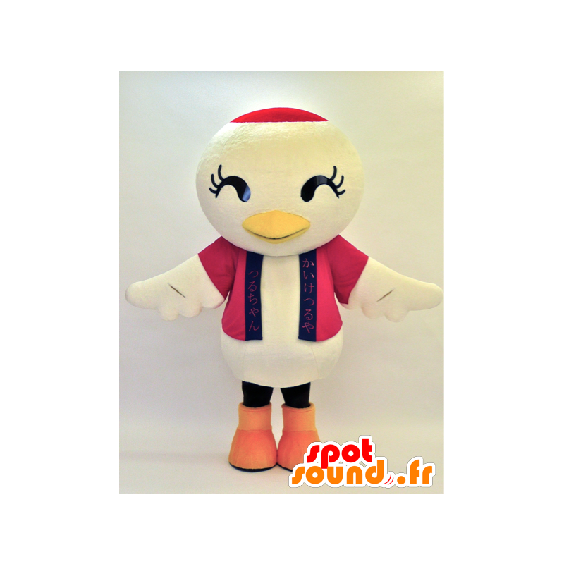 Stor fuglemaskot hvid, rød og sort - Spotsound maskot kostume