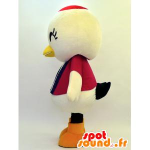 Große weiße Vogel Maskottchen, rot und schwarz - MASFR28309 - Yuru-Chara japanischen Maskottchen