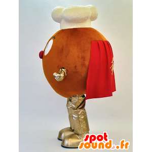 シェフの帽子とマントが付いた丸い雪だるまのマスコット-MASFR28310-日本のゆるキャラのマスコット
