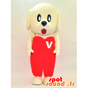 Gul hundmaskot med en röd outfit - Spotsound maskot