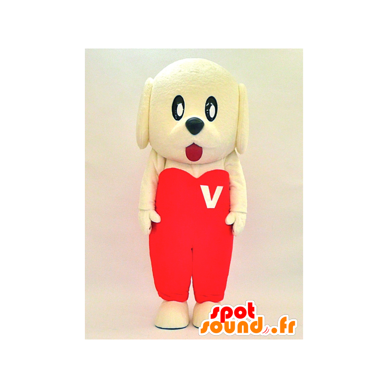 Gul hundmaskot med en röd outfit - Spotsound maskot