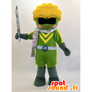 Green and yellow mascot ninja with a sword and goggles - MASFR28319 - Yuru-Chara Japanese mascots