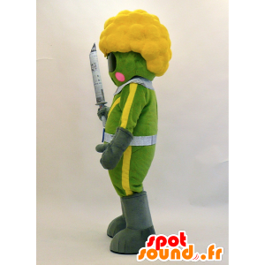 Groen en geel mascotte ninja met een zwaard en een bril - MASFR28319 - Yuru-Chara Japanse Mascottes