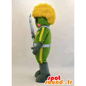 Mascotte de ninja vert et jaune avec une épée et des lunettes - MASFR28319 - Mascottes Yuru-Chara Japonaises