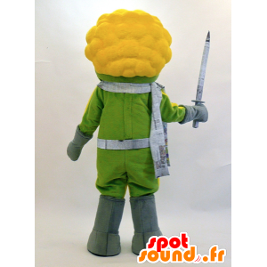 Green and yellow mascot ninja with a sword and goggles - MASFR28319 - Yuru-Chara Japanese mascots