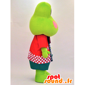 Grüner Frosch-Maskottchen in rot und großen Augen gekleidet - MASFR28320 - Yuru-Chara japanischen Maskottchen