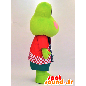 Groene kikker mascotte gekleed in rood en grote ogen - MASFR28320 - Yuru-Chara Japanse Mascottes