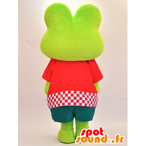 Grüner Frosch-Maskottchen in rot und großen Augen gekleidet - MASFR28320 - Yuru-Chara japanischen Maskottchen