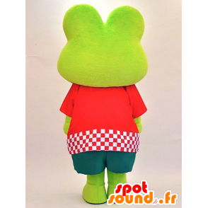 Groene kikker mascotte gekleed in rood en grote ogen - MASFR28320 - Yuru-Chara Japanse Mascottes