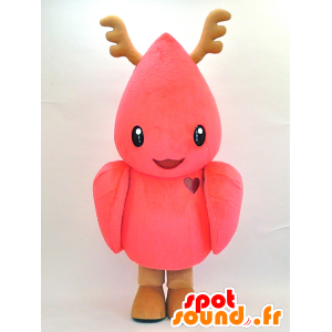 Mascot Ino-Tsupi. Mascotte roze vogel met hout - MASFR28322 - Yuru-Chara Japanse Mascottes