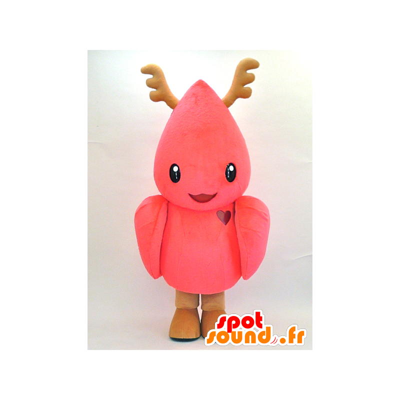 Mascot Ino-Tsupi. Mascotte roze vogel met hout - MASFR28322 - Yuru-Chara Japanse Mascottes