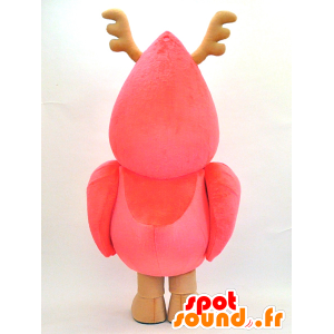 Mascot af Ino-Tsupi. Lyserød fuglemaskot med gevir - Spotsound