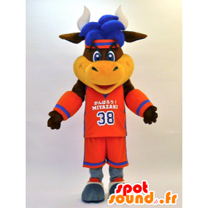 Shiningusanzu mascotte. Bull mascotte in abbigliamento sportivo - MASFR28326 - Yuru-Chara mascotte giapponese