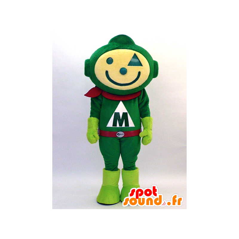Futuristický muž maskot oblečený v zelené a červené - MASFR28330 - Yuru-Chara japonské Maskoti