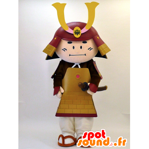 Samurai maskot i rødt og guld outfit - Spotsound maskot kostume
