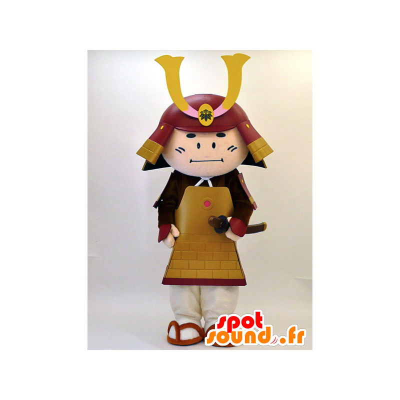 Samurai Mascot segurando vermelho e dourado - MASFR28334 - Yuru-Chara Mascotes japoneses