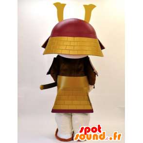 Samurai Mascot segurando vermelho e dourado - MASFR28334 - Yuru-Chara Mascotes japoneses