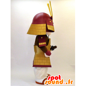Samurai Mascot segurando vermelho e dourado - MASFR28334 - Yuru-Chara Mascotes japoneses