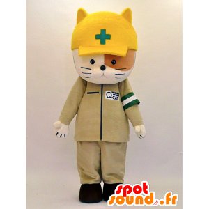 Rescue cat maskot, brun og hvid - Spotsound maskot kostume