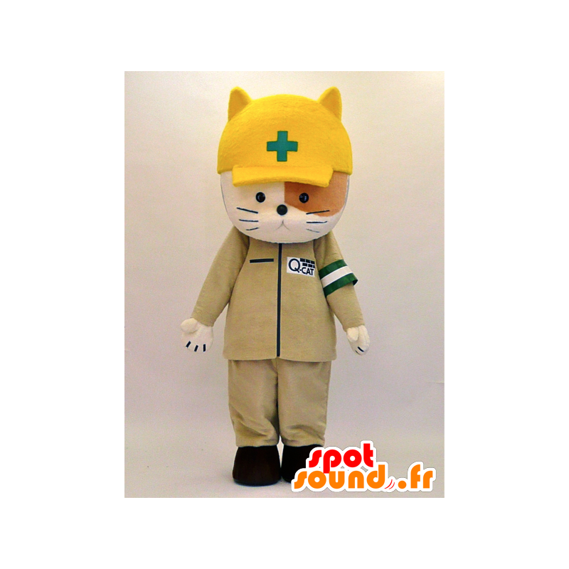 Räddningskattmaskot, brun och vit - Spotsound maskot
