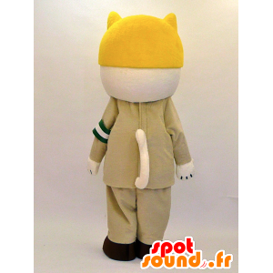 Mascotte de chat secouriste, marron et blanc - MASFR28335 - Mascottes Yuru-Chara Japonaises