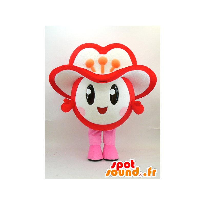 Rotondo e simpatico pupazzo di neve mascotte con un grande cappello a fiori - MASFR28339 - Yuru-Chara mascotte giapponese