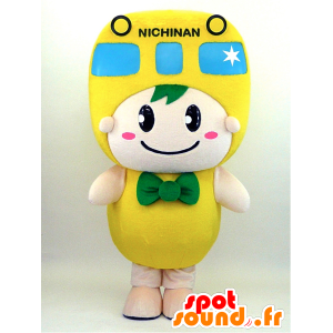 Nichinan maskot. Snowman maskot med en gul bus - Spotsound