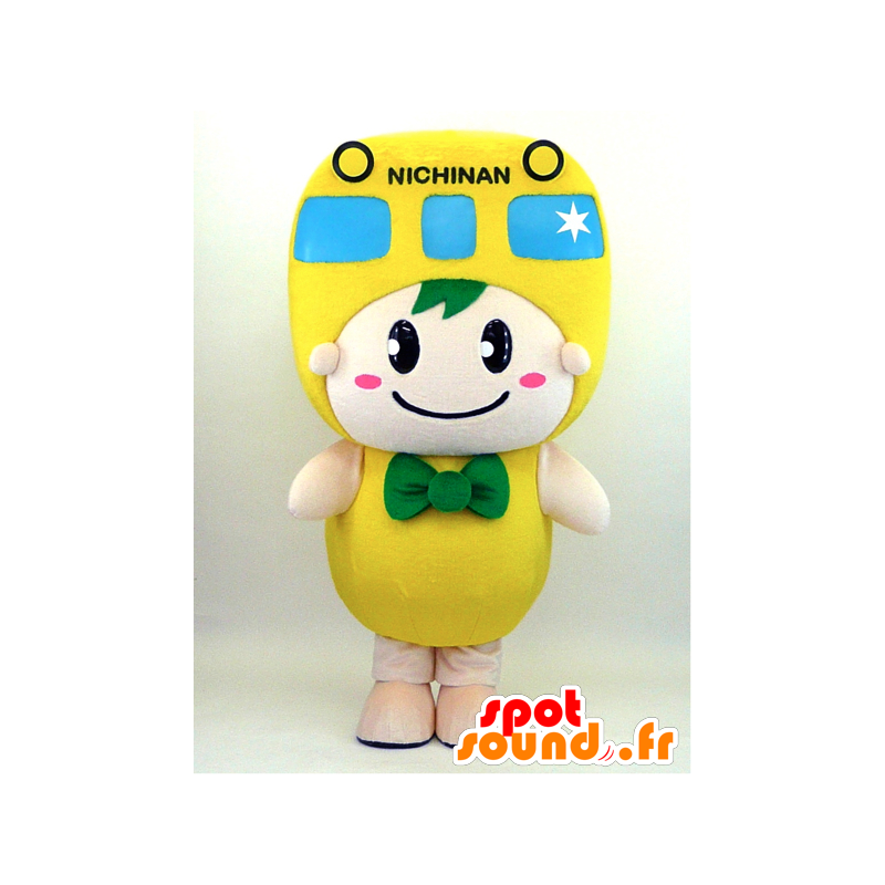 Mascot Nichinan. Mascota del muñeco de nieve con un autobús amarillo - MASFR28342 - Yuru-Chara mascotas japonesas