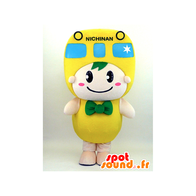 Mascot Nichinan. Schneemann-Maskottchen mit einem gelben Bus - MASFR28342 - Yuru-Chara japanischen Maskottchen