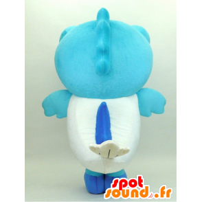 Yu-chan maskot. Jätte blå och vit fiskmaskot - Spotsound maskot
