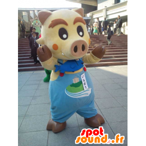 Beige and brown boar mascot overalls - MASFR28353 - Yuru-Chara Japanese mascots