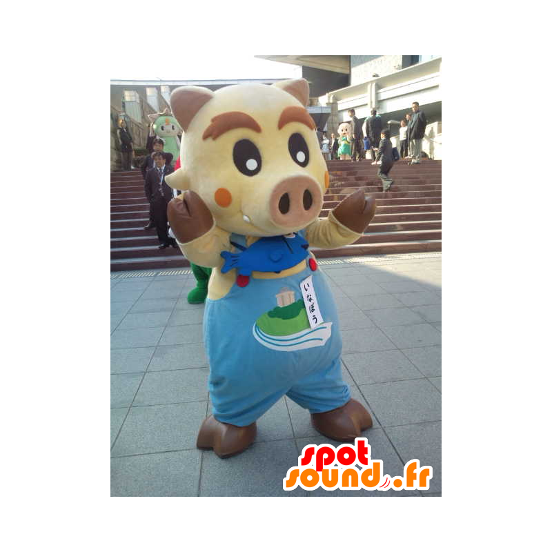 Beige and brown boar mascot overalls - MASFR28353 - Yuru-Chara Japanese mascots