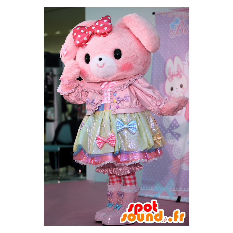 Mascotte de lapin rose avec une jolie robe en dentelles - MASFR28354 - Mascottes Yuru-Chara Japonaises